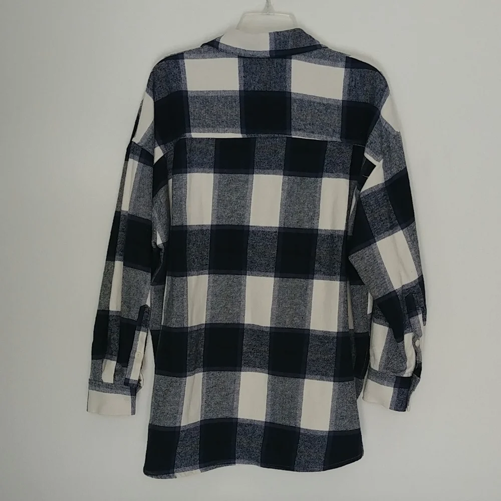 Zara Shacket Women's Size M Flannel Long Shirt Black Checker Plaid‎ Button Down - Picture 12 of 12